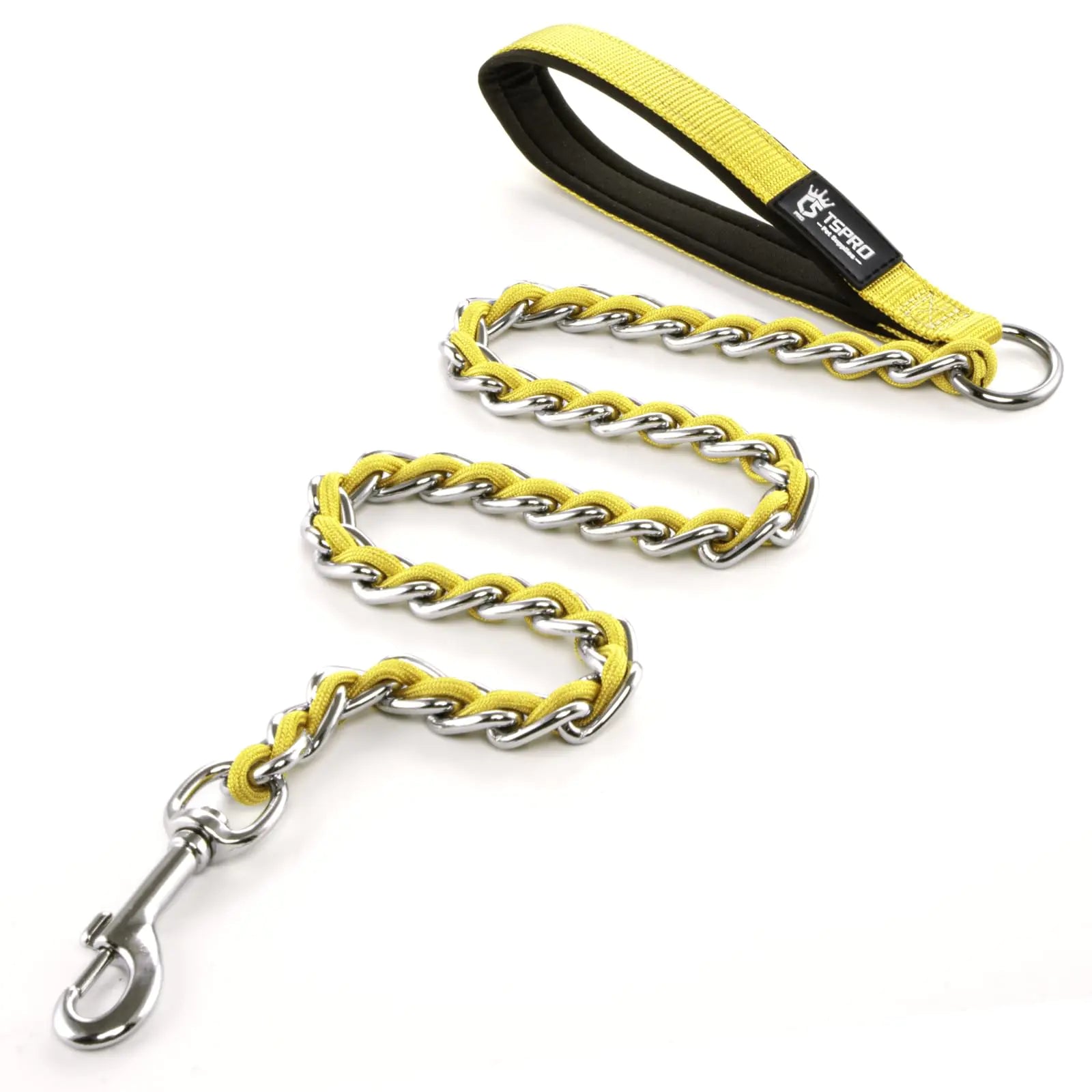 TSPRO Chew Proof Dog Leash 3.3 FT Stainless Steel Dog Leash Metal Training Dog Leash with Soft Handle for Medium Large Dog (4MM Yellow)